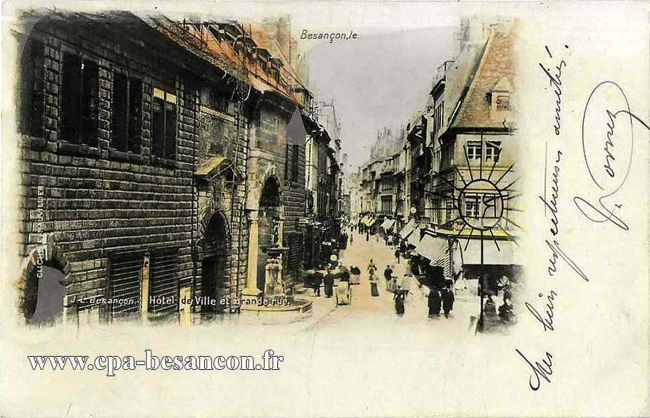 Besançon - Hôtel de Ville et grande rue.